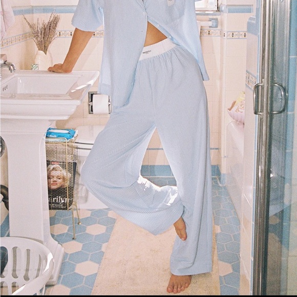 NWT Princess Polly Early Riser Blue Stripe Sleep Pants - Picture 1 of 5